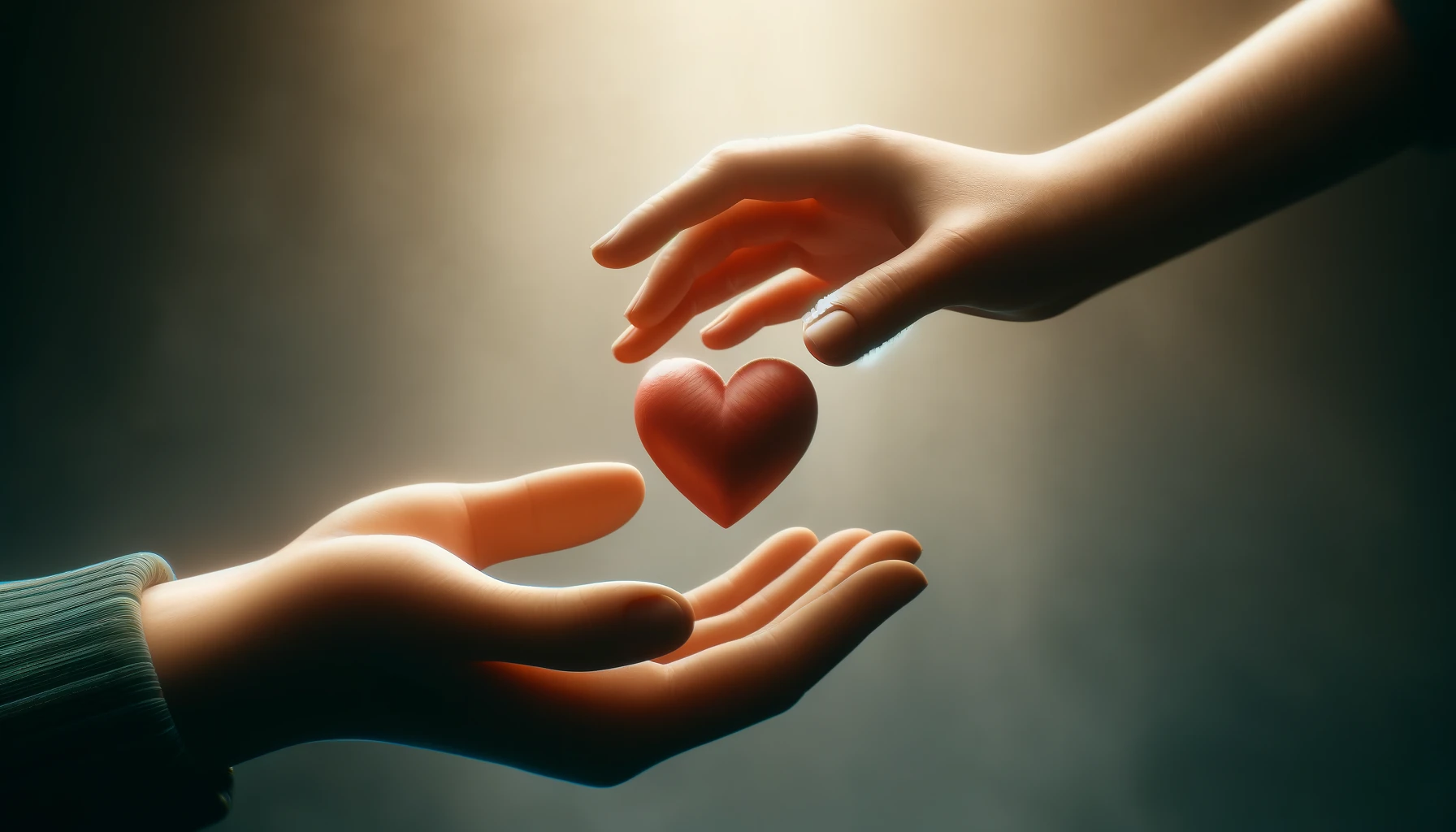 hand passing a heart to another hand, charity concept