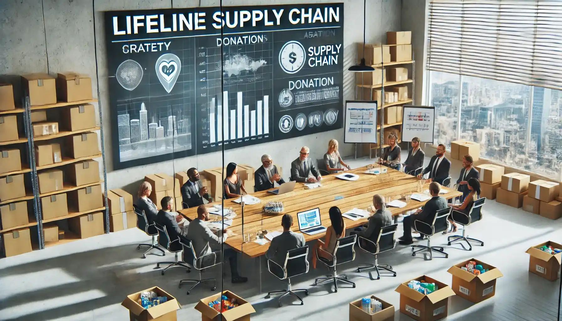 a charity meeting in a modern office setting.