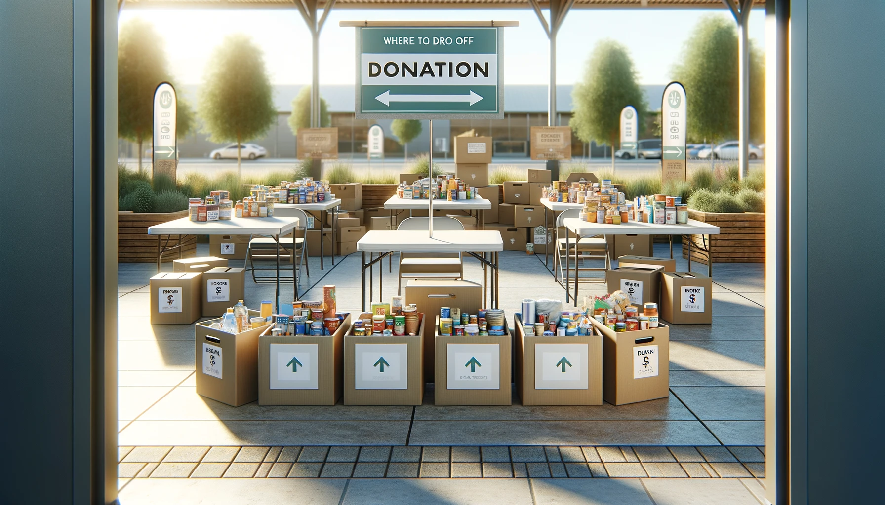 an organized donation drive setup.